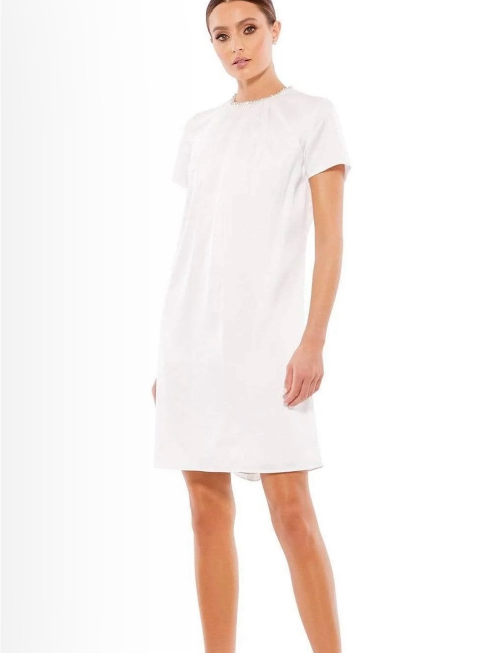 Ieena by Mac Duggal White Short-Sleeve Shift Dress size 4 NWT
